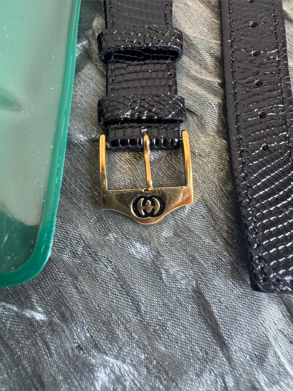 GUCCI VINTAGE LIZARD WRISTWATCH BAND BLACK 19mm